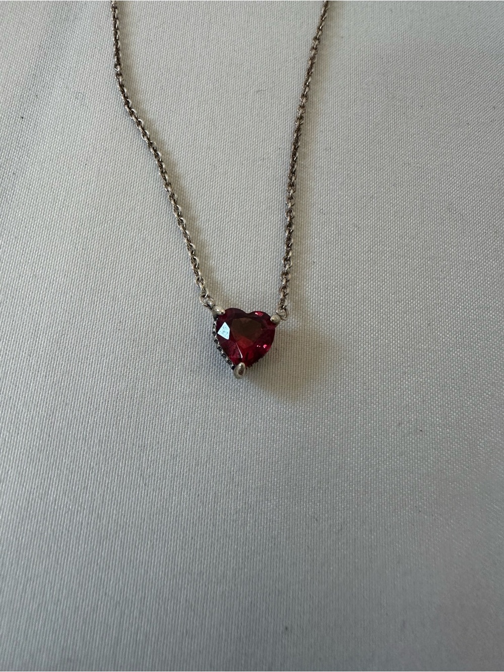 Pandora Silver Necklace with Red Heart Pendant - Picture 2 of 3